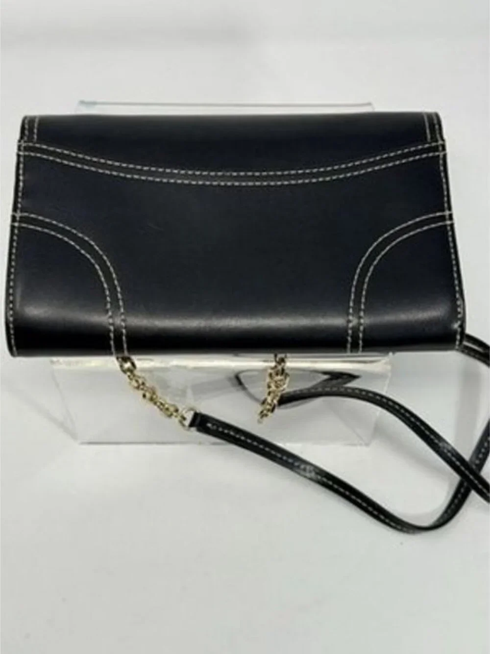 LAUREN RALPH LAUREN Clutch/Crossbody/Wallet- Black Leather CHAIN BAG Gold